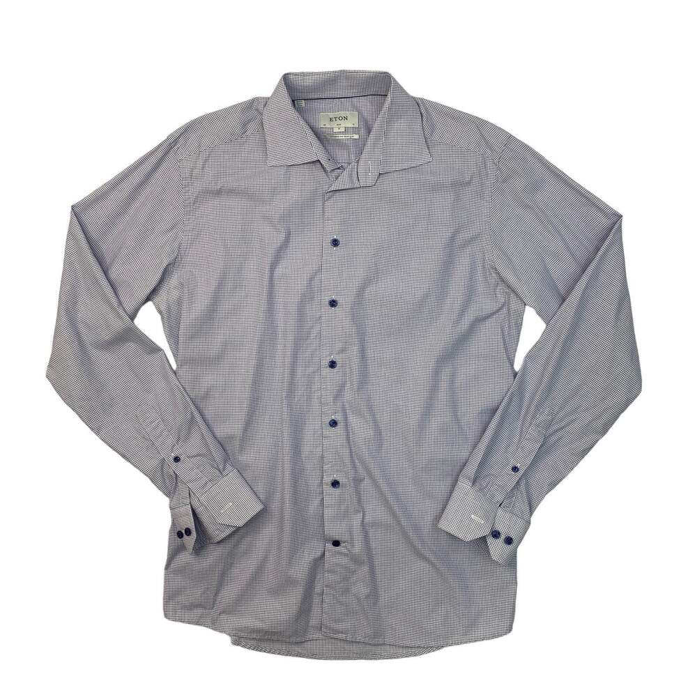 Eton Shirt Mens XL Extra Large Slim Fit Dress Blue Gingham Trunk Club Exclusive